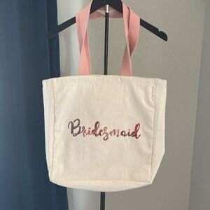 Source Unknown Cream Tote Bag with Pink Handles